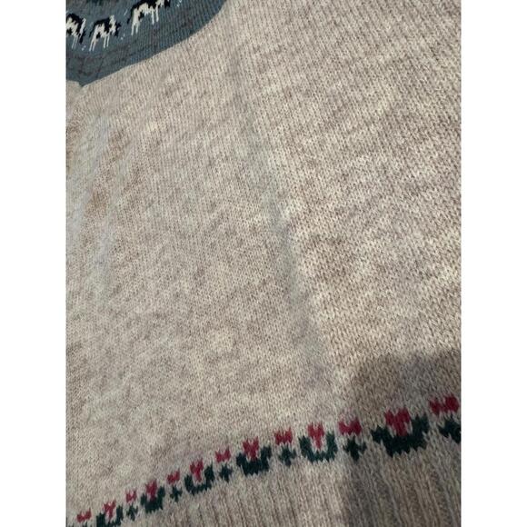 VINTAGE Orvis Fair Isle Cow Sweater Adult Sz Sm/M Tan Shetland Wool Farm Clouds - Picture 4 of 9